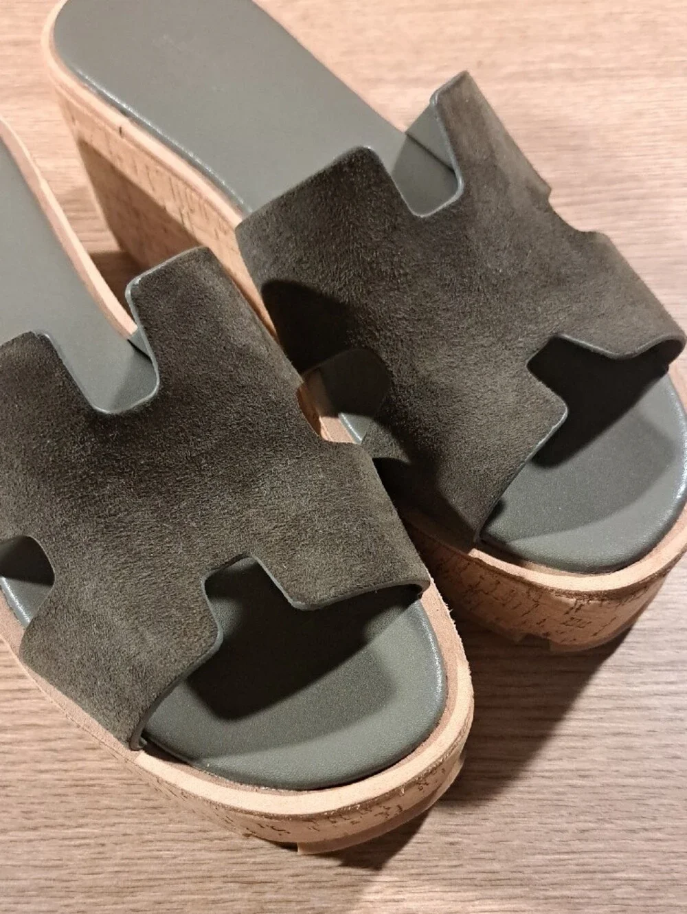 Unbranded Olive Suede Cork EZE 30 Style Platform Slides 8